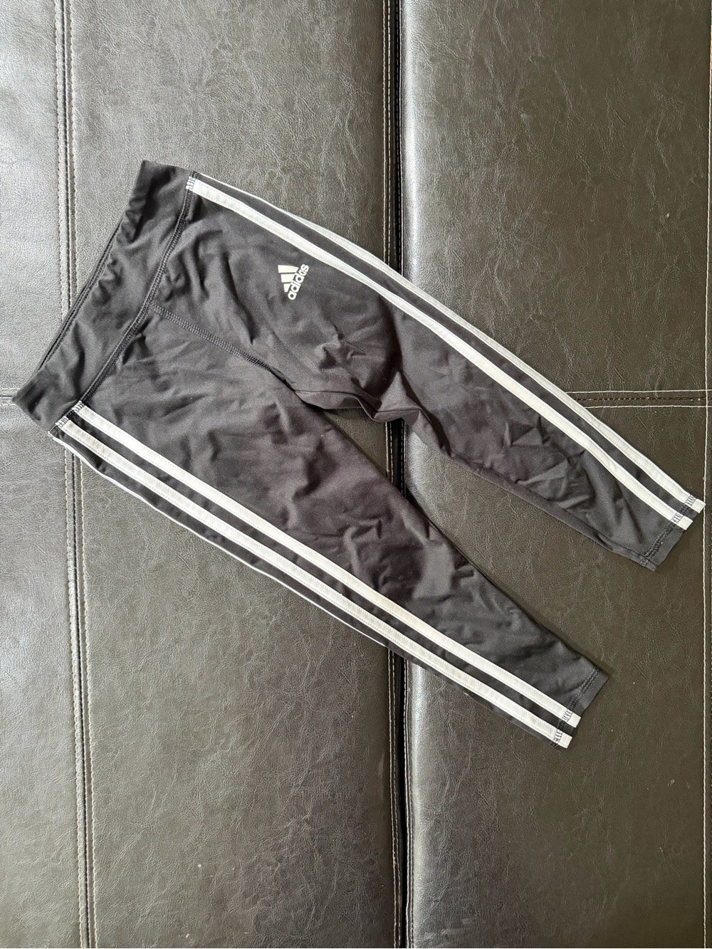 Adidas - Girl’s Black Exercise Leggings with White Side Stripes and Logo